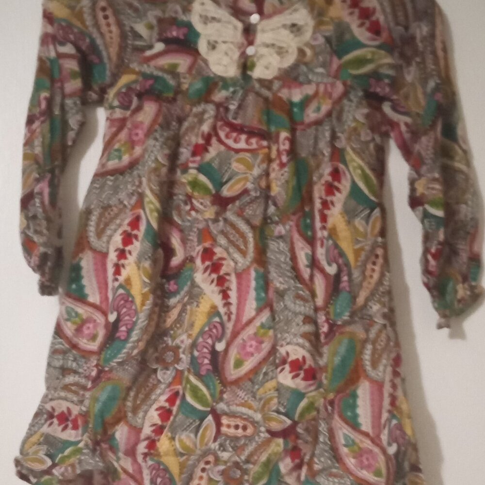 Mimi & Maggie kids dress size 6 multicolor geo cottagecore collar long sleeves